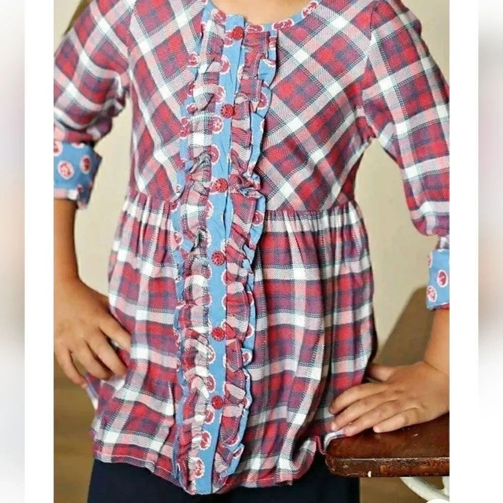 NWOT Matilda Jane Button Down Harper Tunic Red Blue Plaid 8